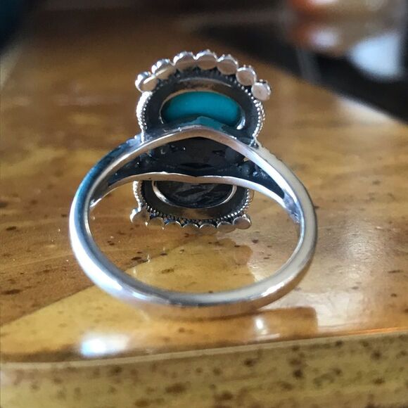Sleeping Beauty Turquoise White Buffalo Sterling Silver Ring Size 8 - Picture 10 of 10